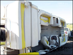overturned pontoon trailer